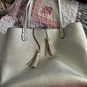 Silver and gold tone small to medium tote bag